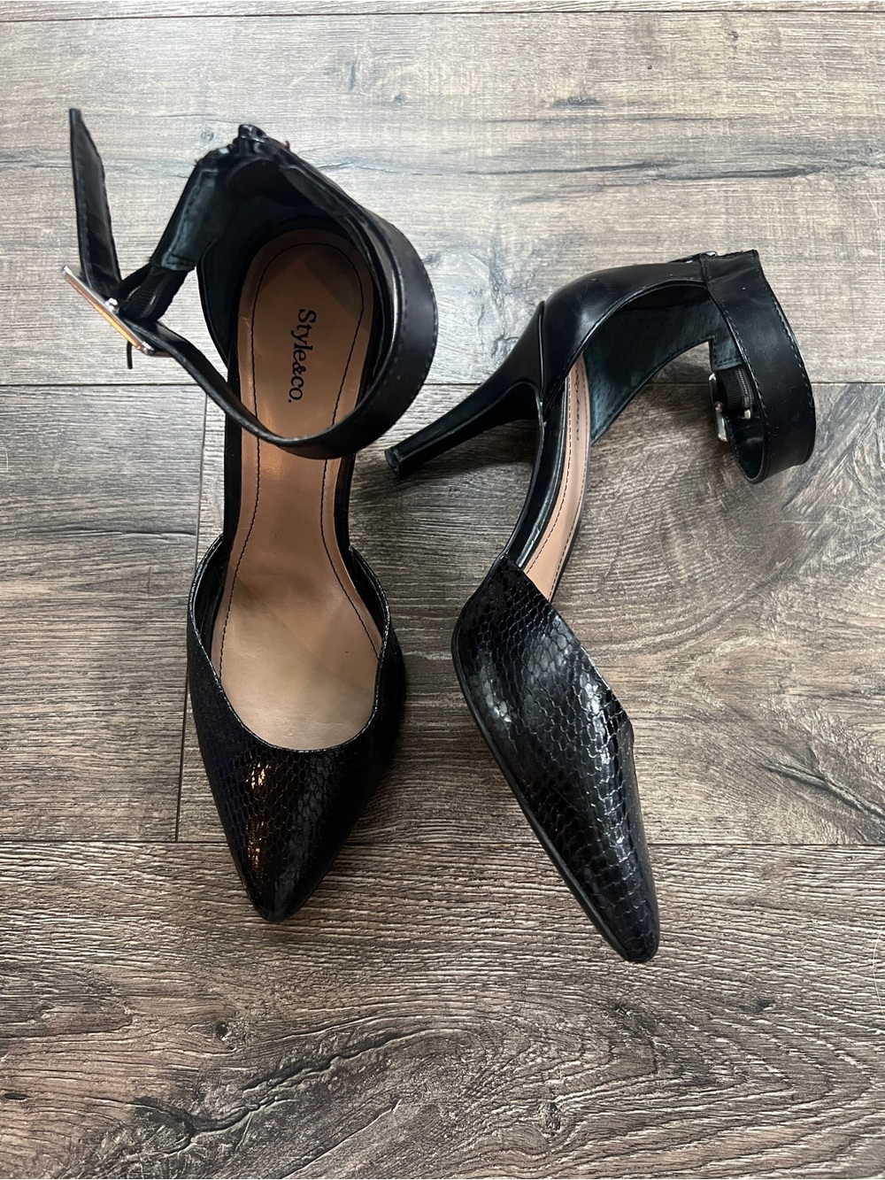 Style & Co d’Orsay Black Ankle Strap Pointy Tow Heels - size 7